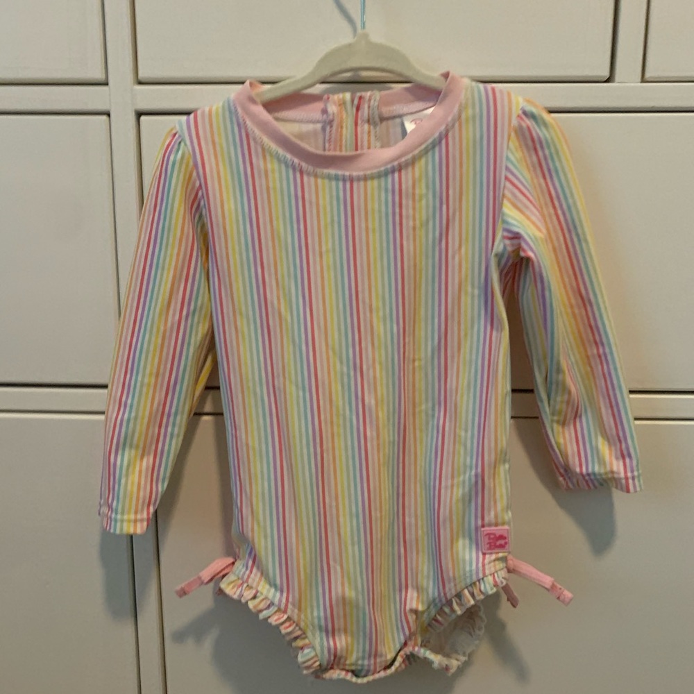 Ruffle butts rainbow stripe rash guard one piece